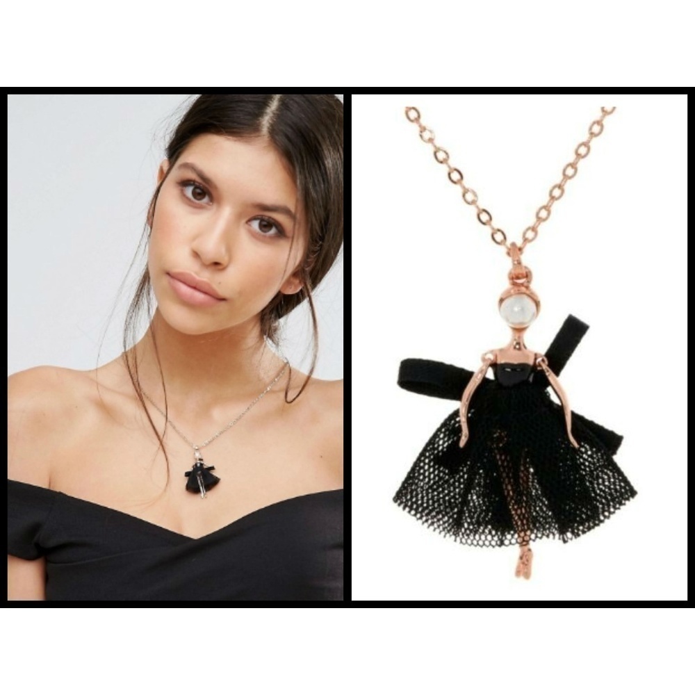 💕TED BAKER LONDON💕 Black Mini Ballerina Necklace Rose Gold NWT
